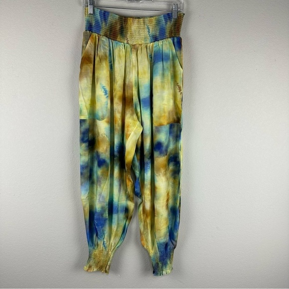 NEW Hunter Bell Yellow Blue Silk Blend Balloon Weaver Pants Size Small - Picture 1 of 6